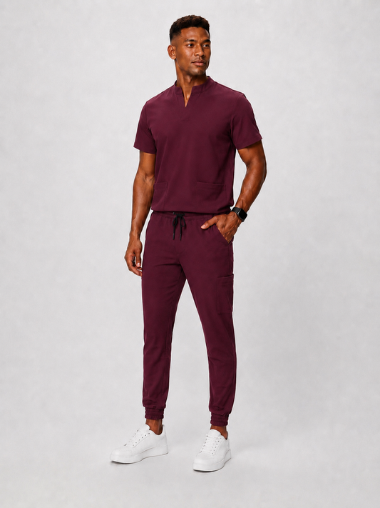 Deep Cherry Red Full Scrub (Half collar top / Jogger pants)