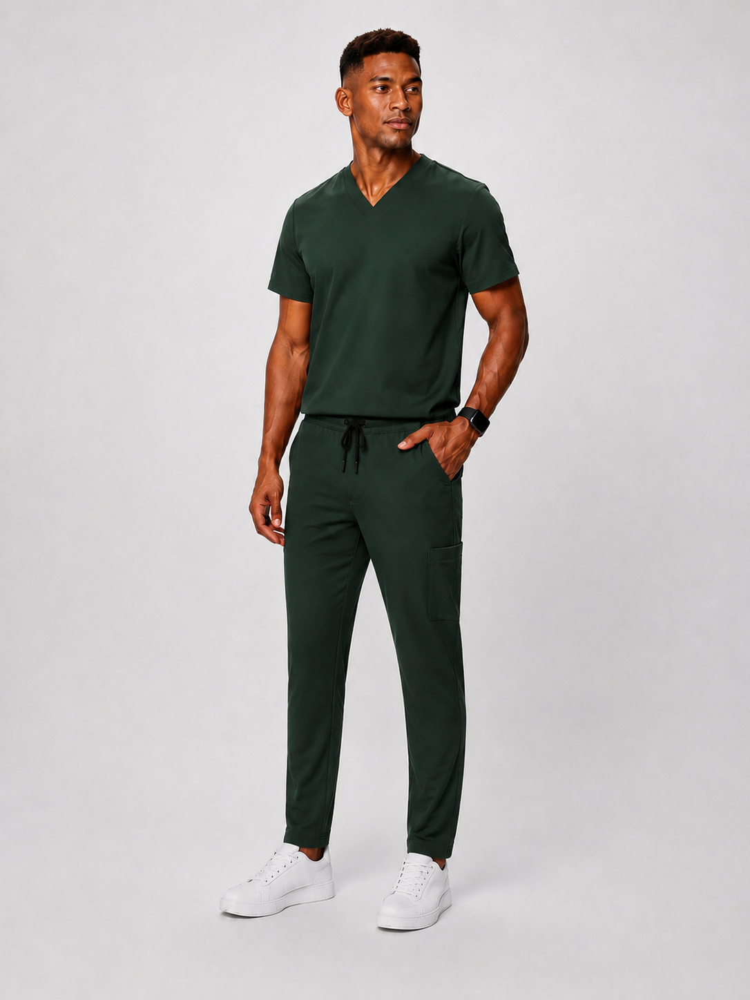 Olive Green Full Scrub (V-neck top / Regular pants)