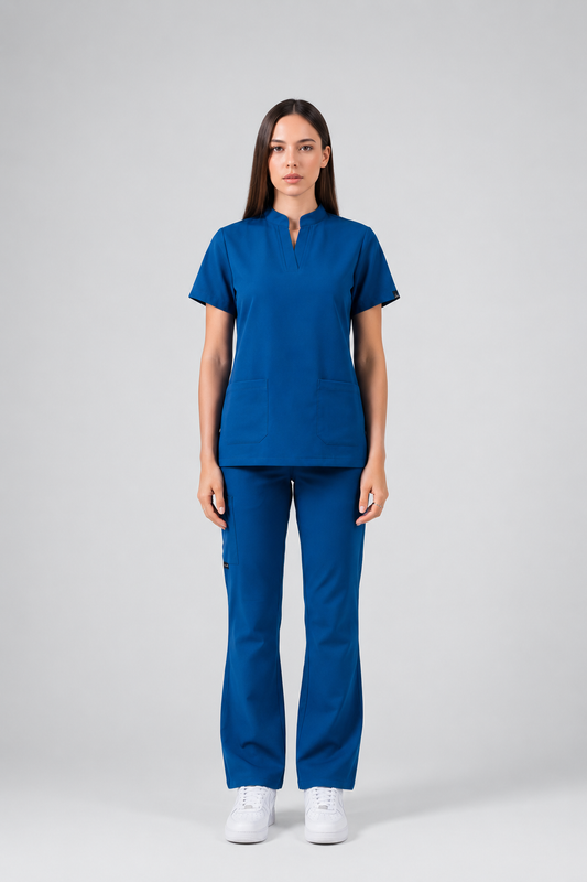 Deep Teal Full Scrub (Half collar top / Flared pants)