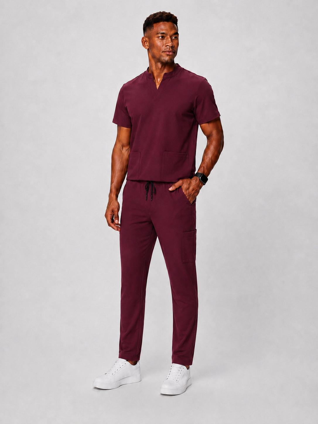 Deep Cherry Red Full Scrub (Half collar top / Regular pants)
