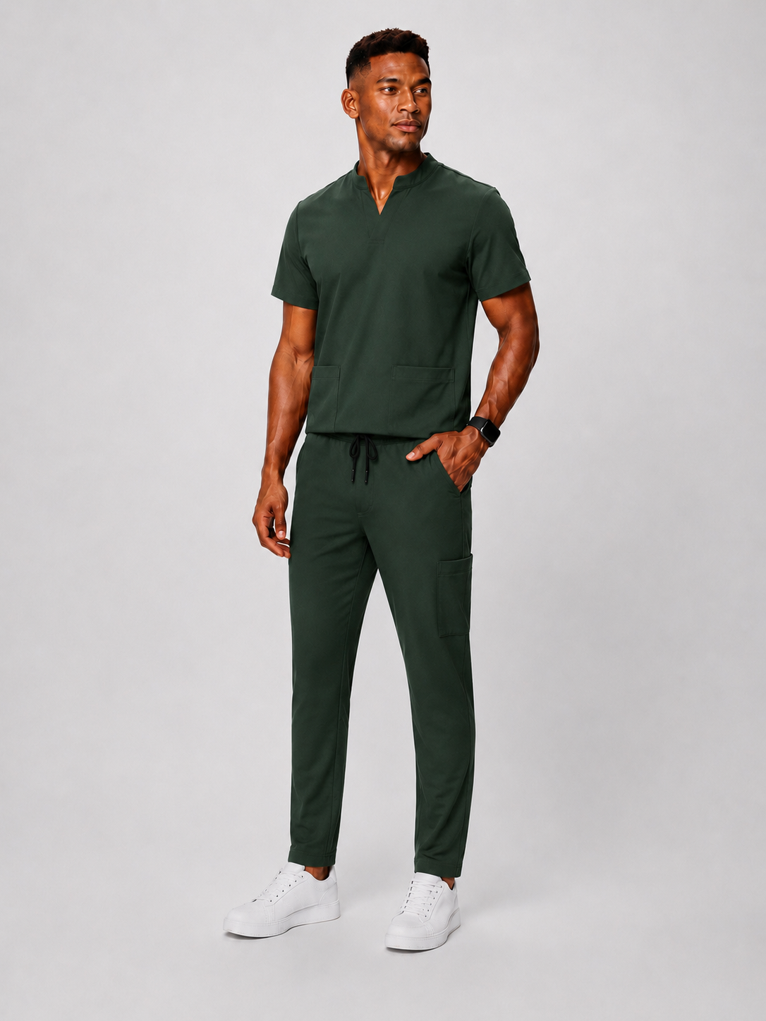 Olive Green Full Scrub (Half collar top / Regular pants)