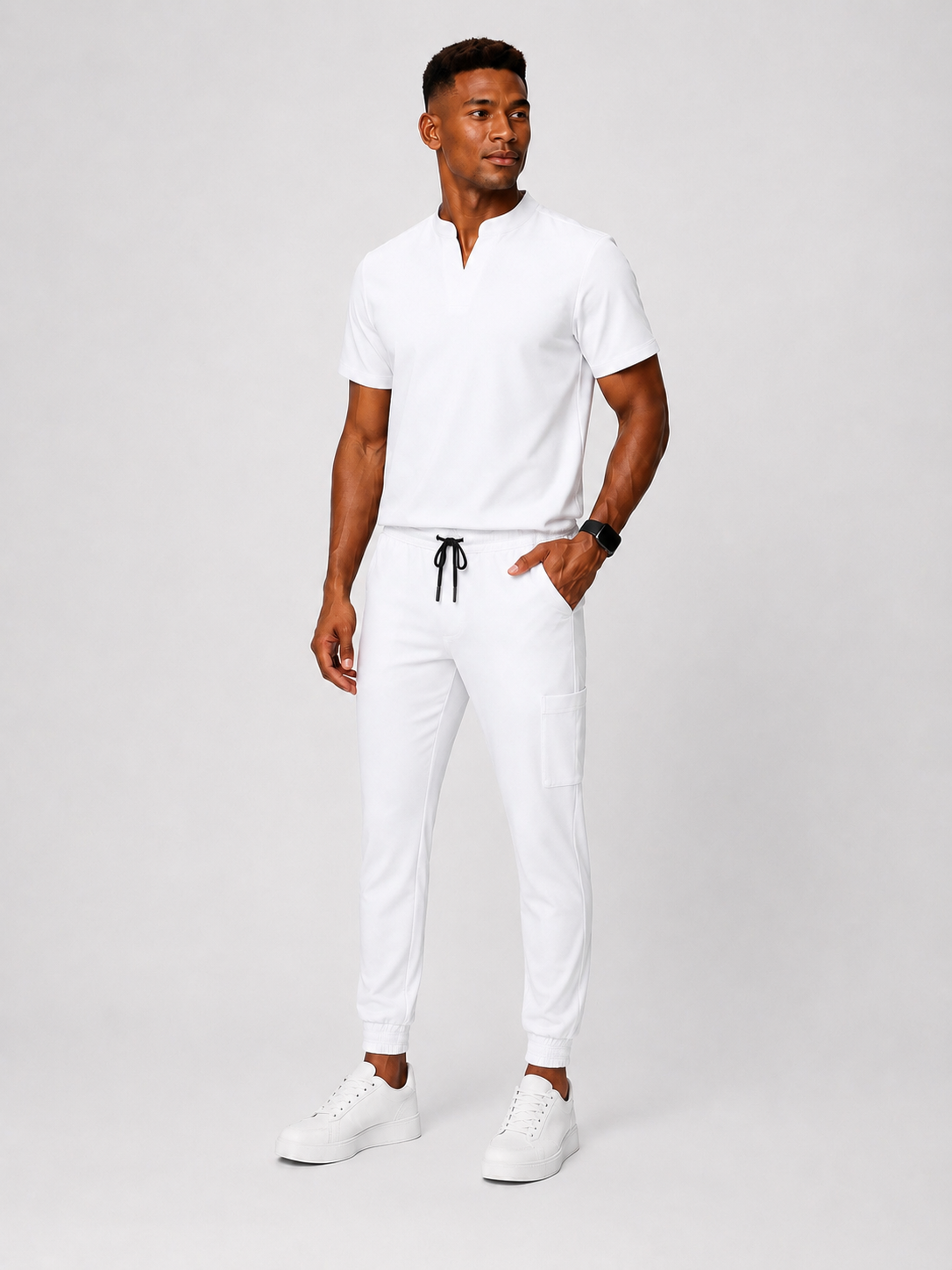 White Full Scrub (Half collar top / Jogger pants)