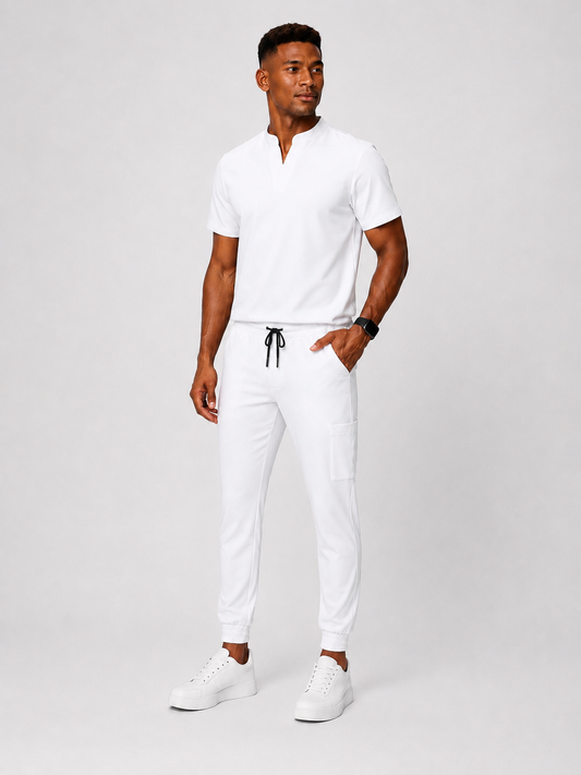 White Full Scrub (Half collar top / Jogger pants)