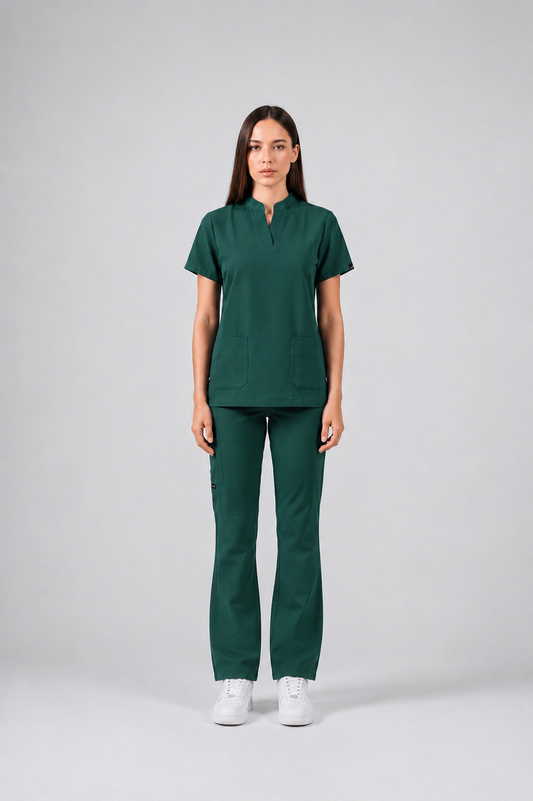 Forest Green Full Scrub (Half collar top / Flared pants)