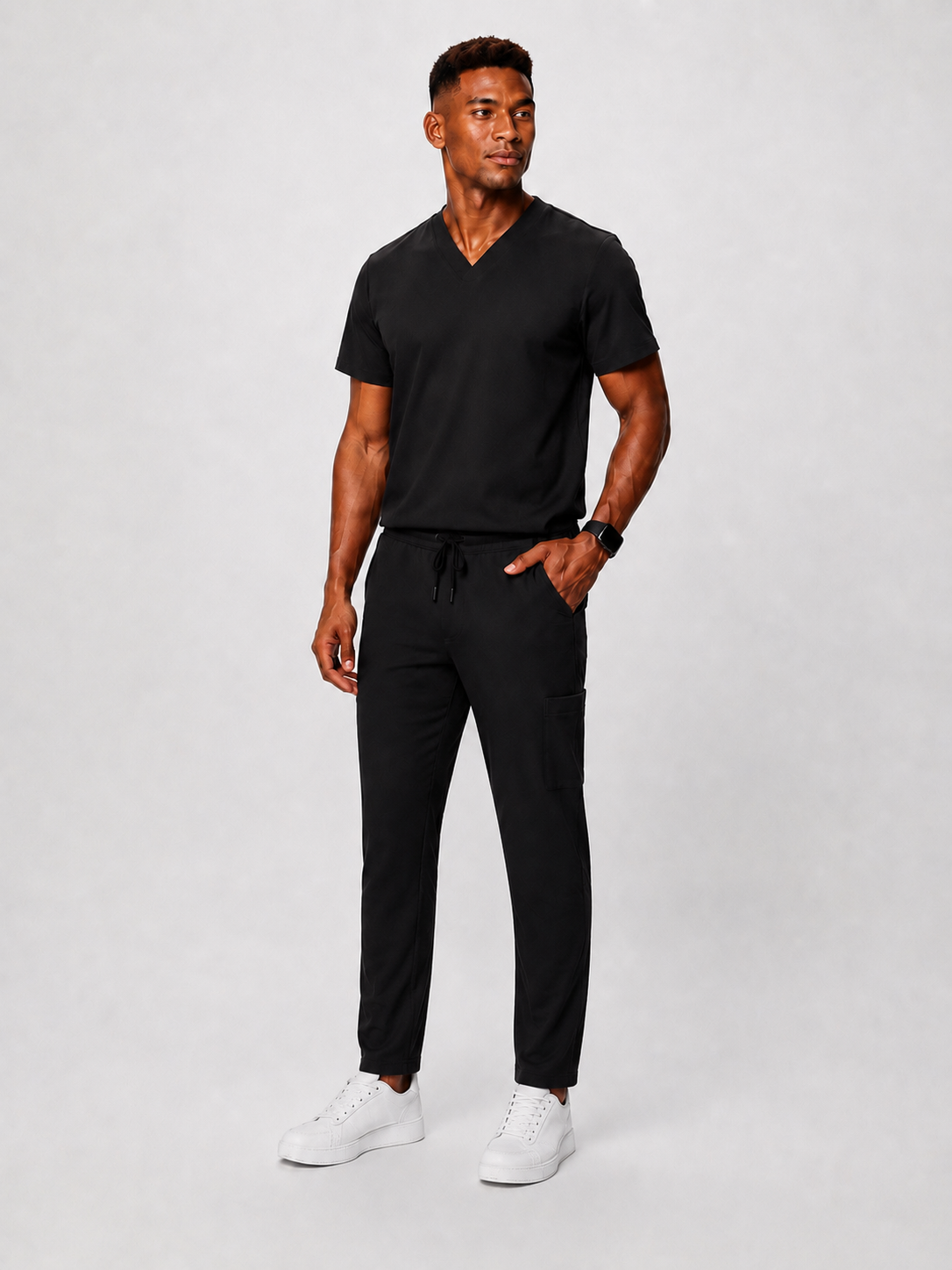 Black Full Scrub (V-neck top / Regular pants)