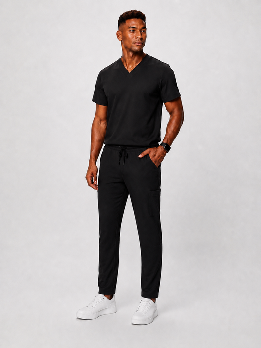 Black Full Scrub (V-neck top / Regular pants)