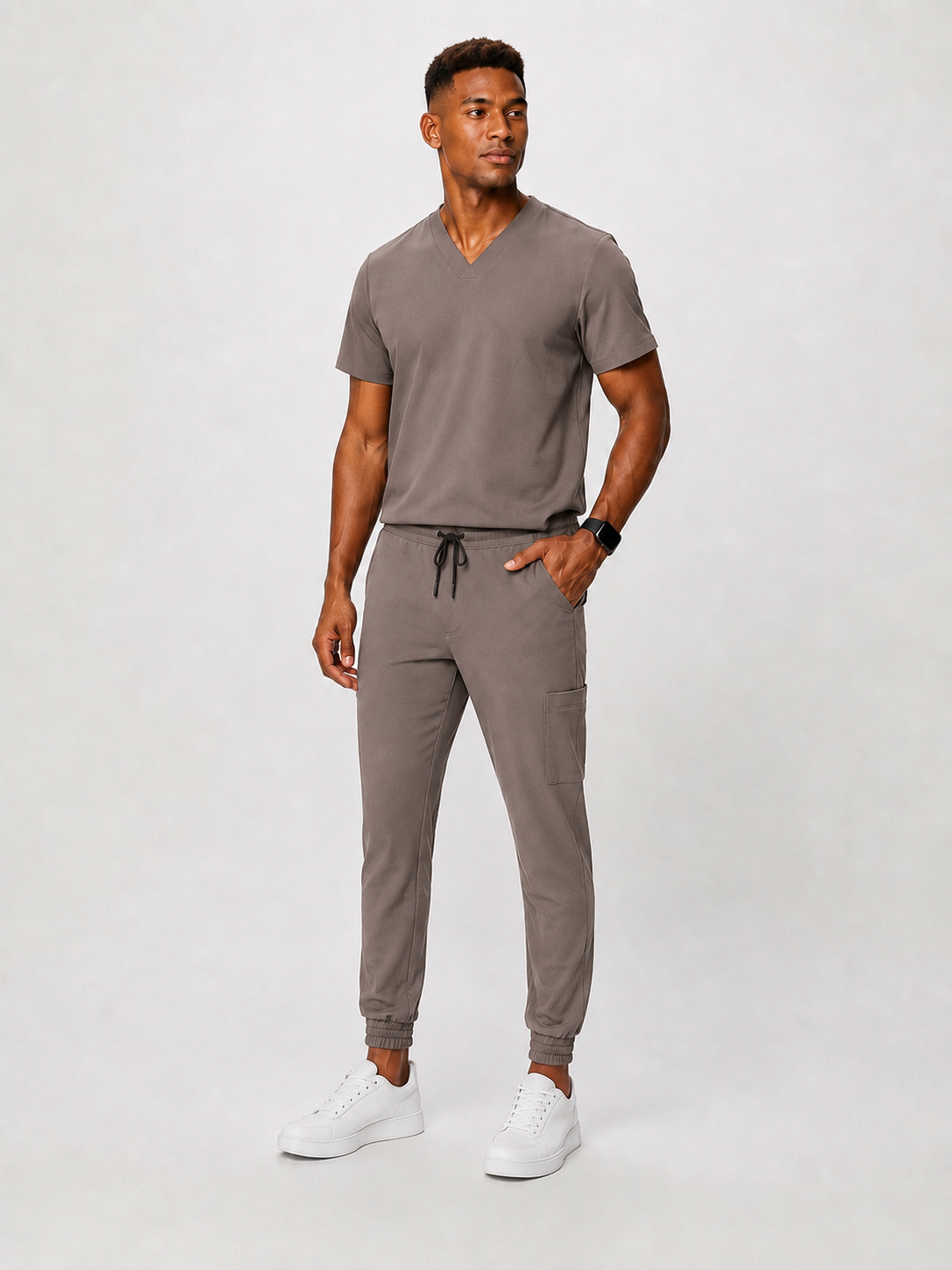Dark Latte Full Scrub (V-neck top / Jogger pants)