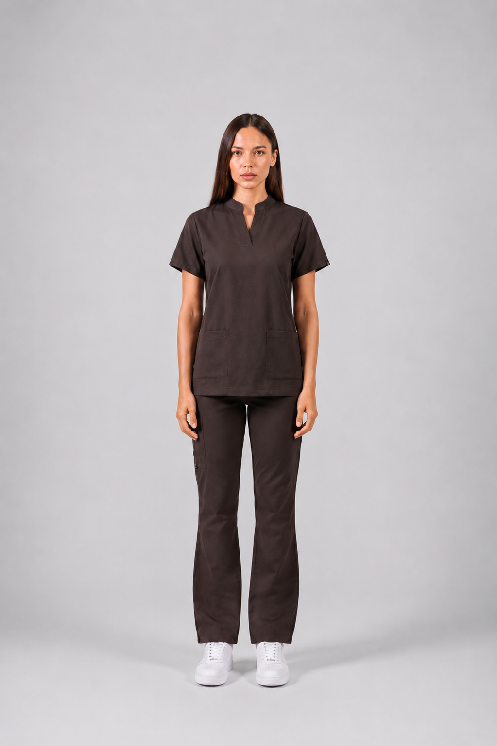 Chocolate Brown Full Scrub (Half collar top / Flared pants)