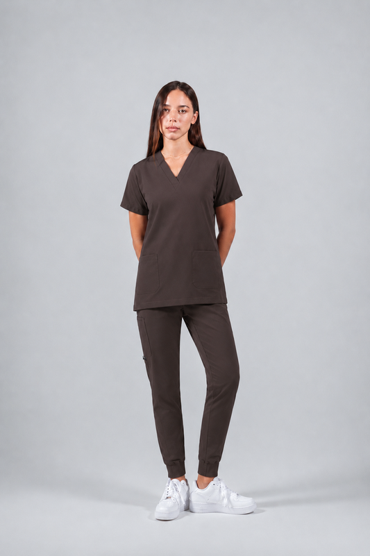 Chocolate Brown Full Scrub (V-neck top / Jogger pants)